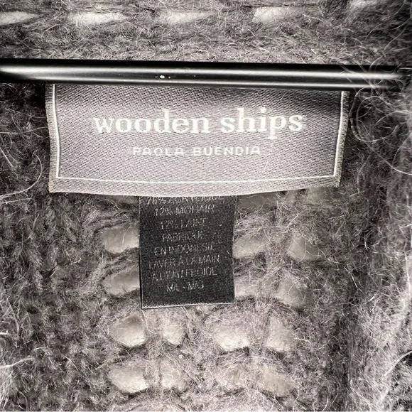 Wooden Ships Alpaca Blend Open Knit Open Cardigan Sweater in Gray M/L - Picture 3 of 5
